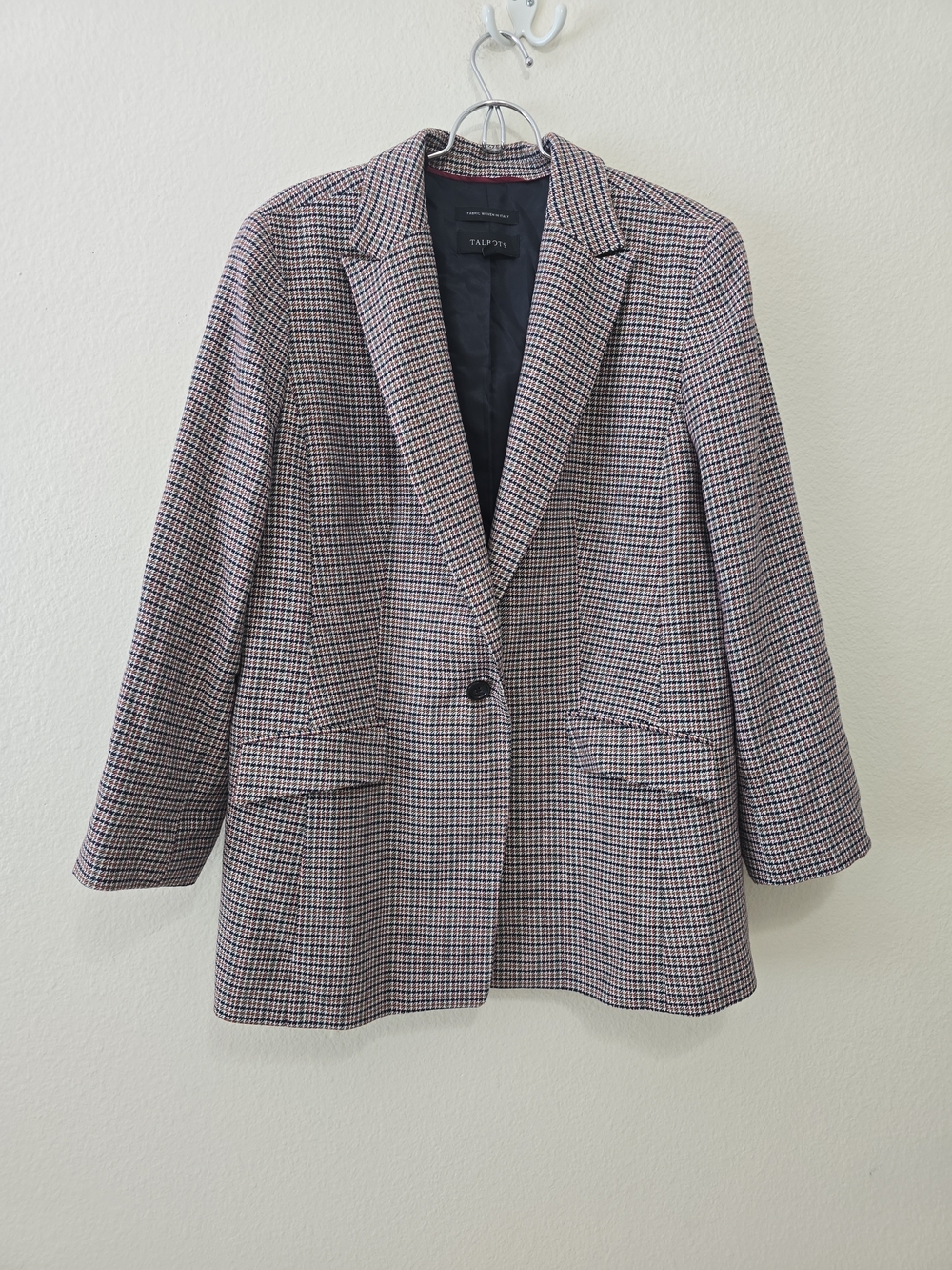 Talbots Women's Houndstooth Single-Button Blazer in Black & White 16